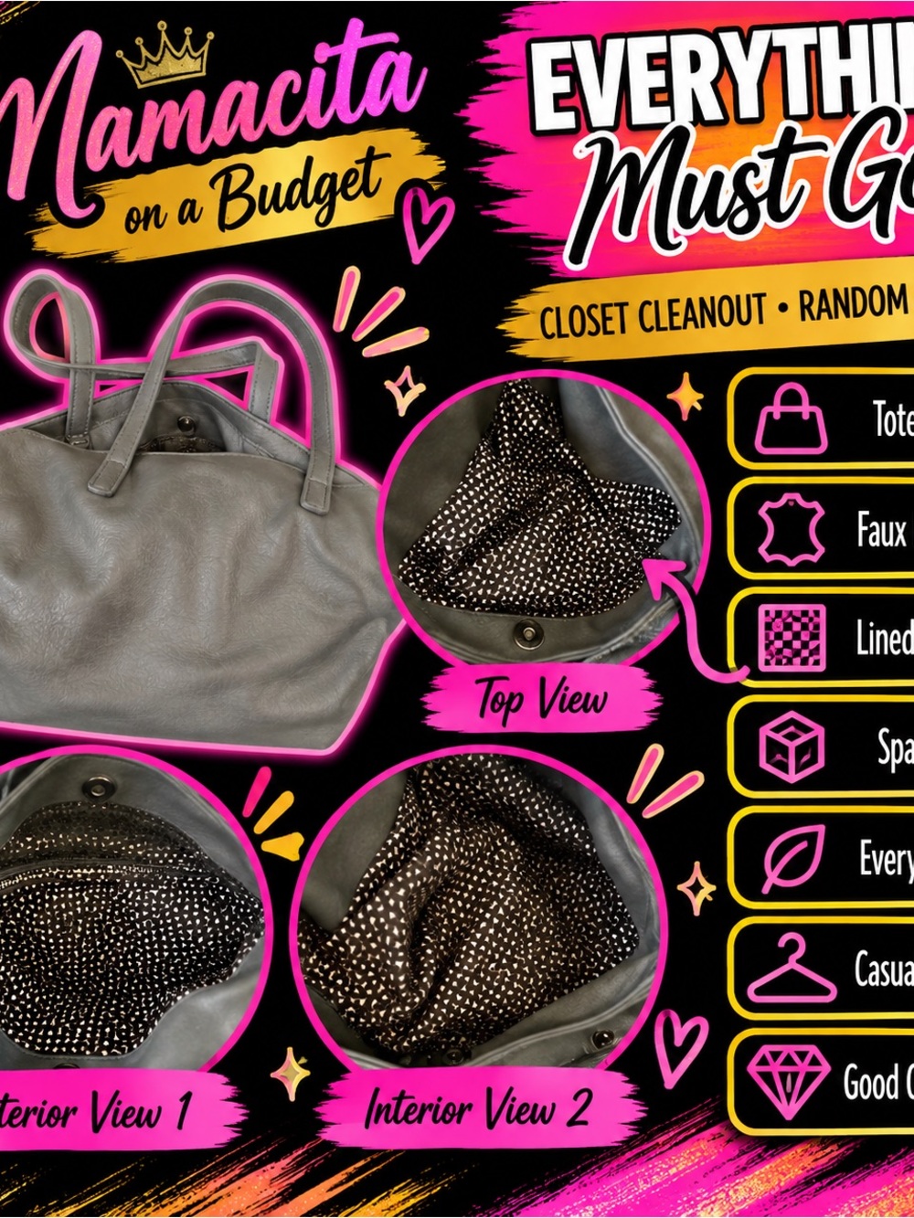 Stylish Gray Faux-Leather Tote Bag - Casual Everyday Carry